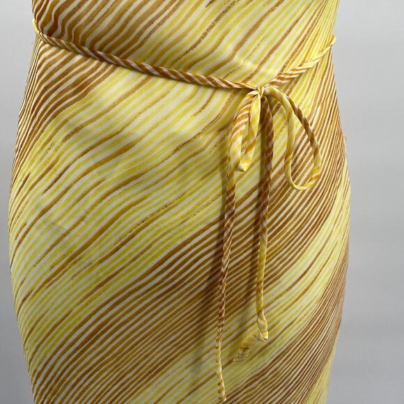 Vintage Y2k Bias Cut Cowl Neck Midi Dress Stripe Pattern Tie Waist Yellow Small - Picture 3 of 9